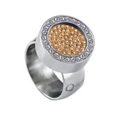 Quiges RVS Schroefsysteem Ring met Zirkonia Zilverkleurig Glans 16mm met Verwisselbare Zirkonia Goudkleurig 12mm Mini Munt