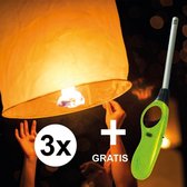 3x wensballon XL - 50 x 100 cm - incl gratis aansteker - wensballonnen - Wit
