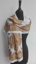 Dames sjaal - chiffon - Indiase patronen - wit - beige - bruin - 48 x 150 cm
