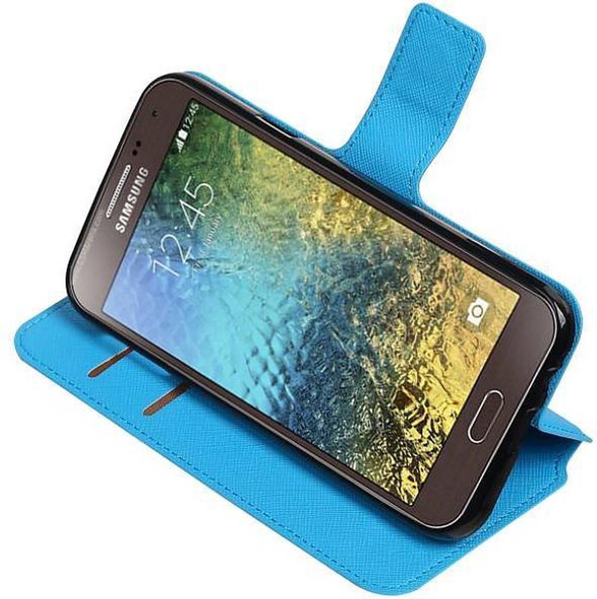 Cross Pattern TPU Bookstyle Wallet Case Hoesjes Geschikt voor Samsung Galaxy E5 Blauw