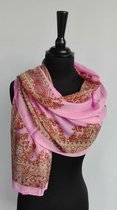 Dames sjaal - chiffon - Indiase patronen - roze - 48 x 150 cm