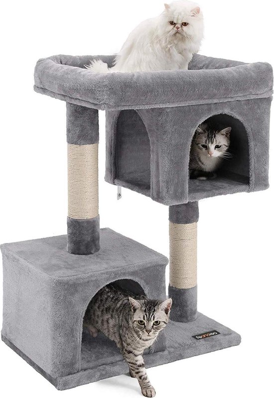 Katten Krabpaal met Aparte Huisjes en Hoge Kat Mand - 60x40x84cm - Grijs |  bol.com