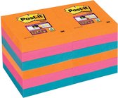 Post-it® Super Sticky Notes, Kleurenset Bangkok, Neon oranje, Neon roze, Electric blauw, 47,6mm x 47,6 mm, 12 blokken