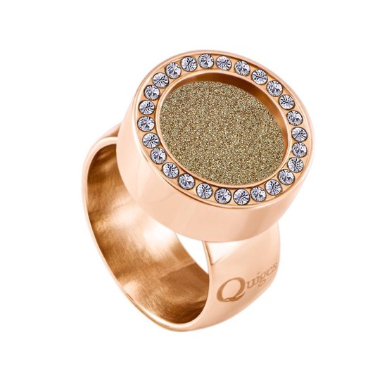 Quiges système de vis en acier inoxydable Ring avec zircons Gloss couleur Rosé 17mm avec Interchangeable Glitter 12mm couleur or Mini Coin