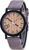 Heren horloge met houten look - grijze band - 38 mm - I-deLuxe verpakking