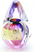 Glazen urn. Asbestemming. "Gold" paars-rose-blauw-goud. 15 cm hoog.