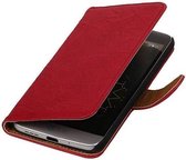 Washed Leer Bookstyle Wallet Case Hoesjes voor HTC Desire 310 Roze
