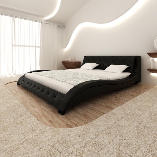 output Premedicatie liter Golvend bedframe kunstleer Milano 200 x 180 cm (zwart) met matras | bol.com