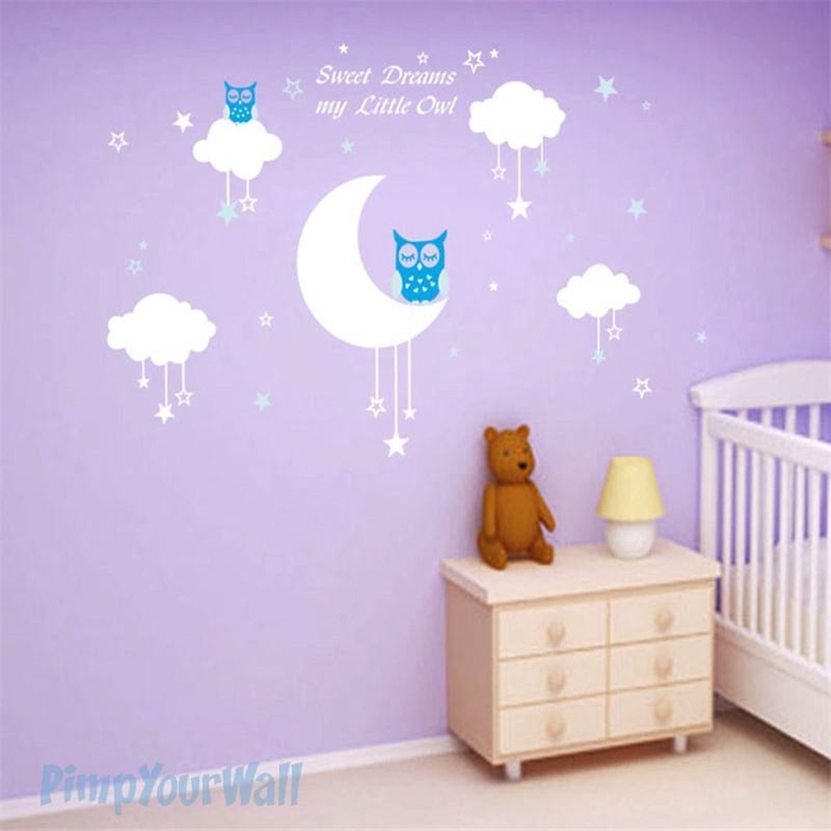Muursticker Uiltje in de Wolken Blauw