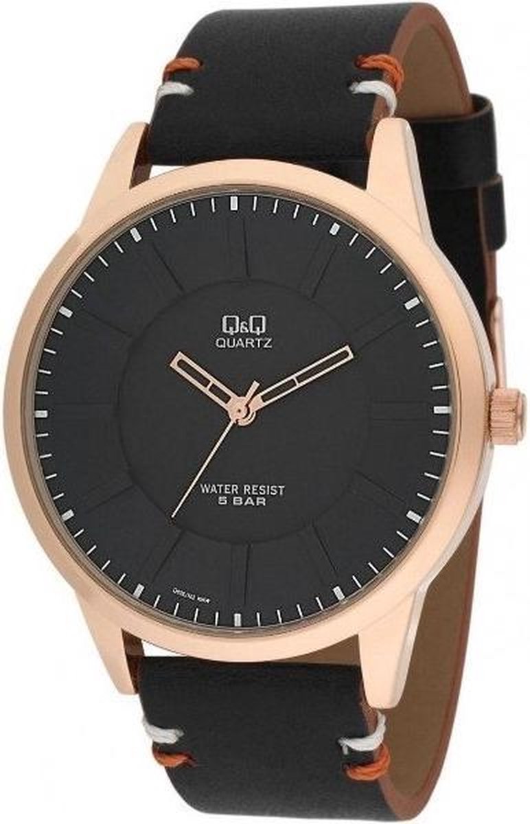 QQ mooi heren horloge met zwart leren band Q926J102Y