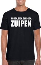 Horen Zien Zwijgen Zuipen heren shirt zwart - Heren feest t-shirts L