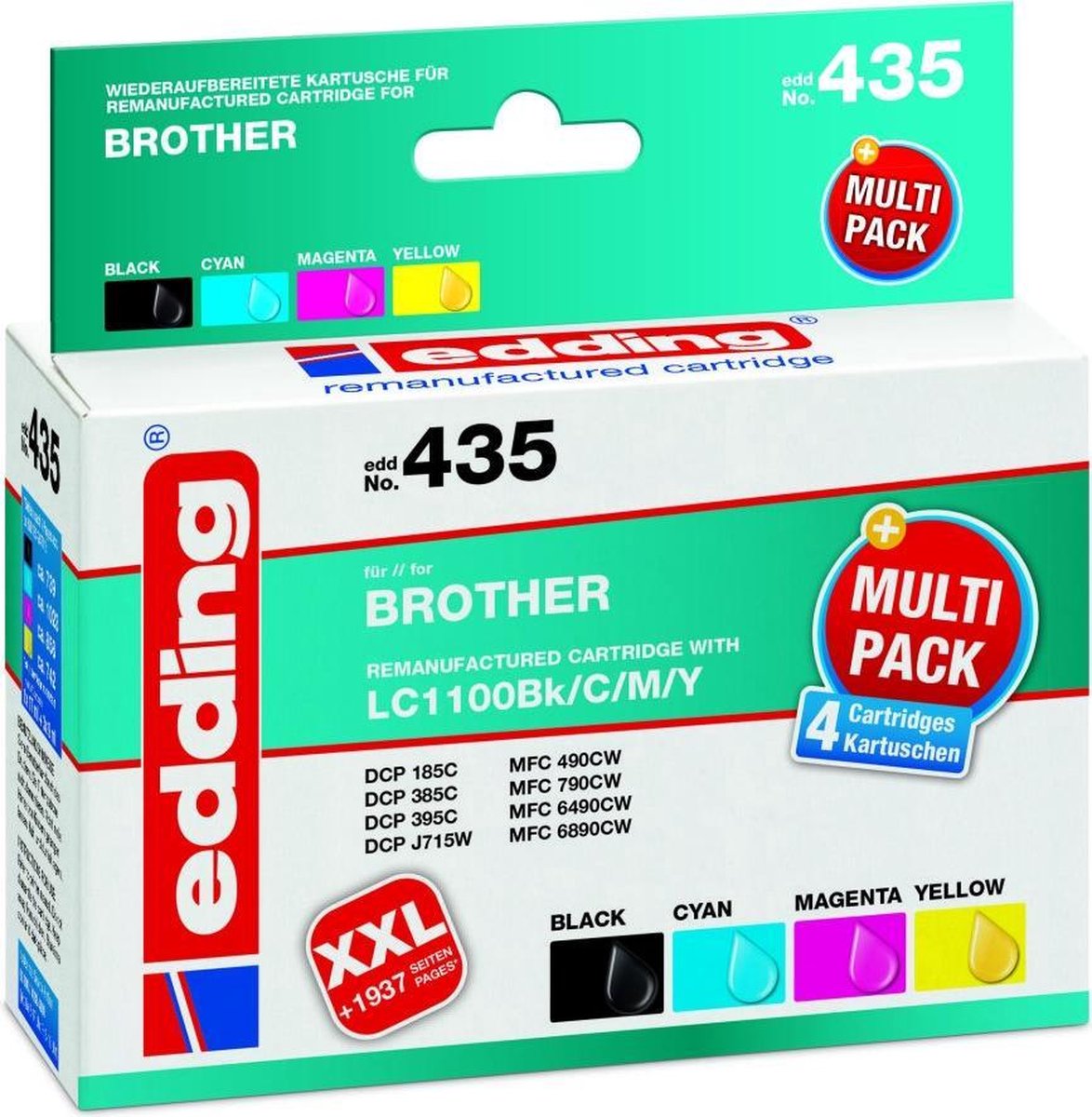 Edding EDD-435 inktcartridge 4 stuk(s) Compatibel Zwart, Cyaan, Magenta, Geel