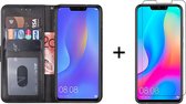 Huawei p smart plus 2018 hoesje bookcase met pasjeshouder zwart wallet portemonnee book case cover - 1x Huawei p smart plus 2018 screenprotector