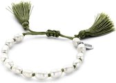 CO88 Collection Elemental 8CB 90114 Armband met Tassels - Zoetwaterparel 6x7 mm - One-size - Groen