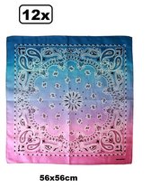 12x Zakdoek spectrum roze/paars/blauw 56 x 56 cm