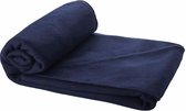 Fleece deken navy 150 x 120 cm - reisdeken met tasje