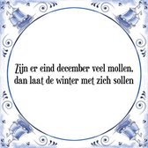 Tegeltje met Spreuk (Tegeltjeswijsheid): Zijn er eind december veel mollen, dan laat de winter met zich sollen + Kado verpakking & Plakhanger