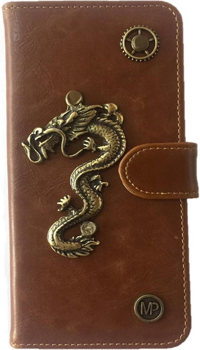 MP Case® PU Leder Mystiek design Bruin Hoesje voor Apple iPhone 7 / 8 (4.7) Draak Figuur book case wallet case