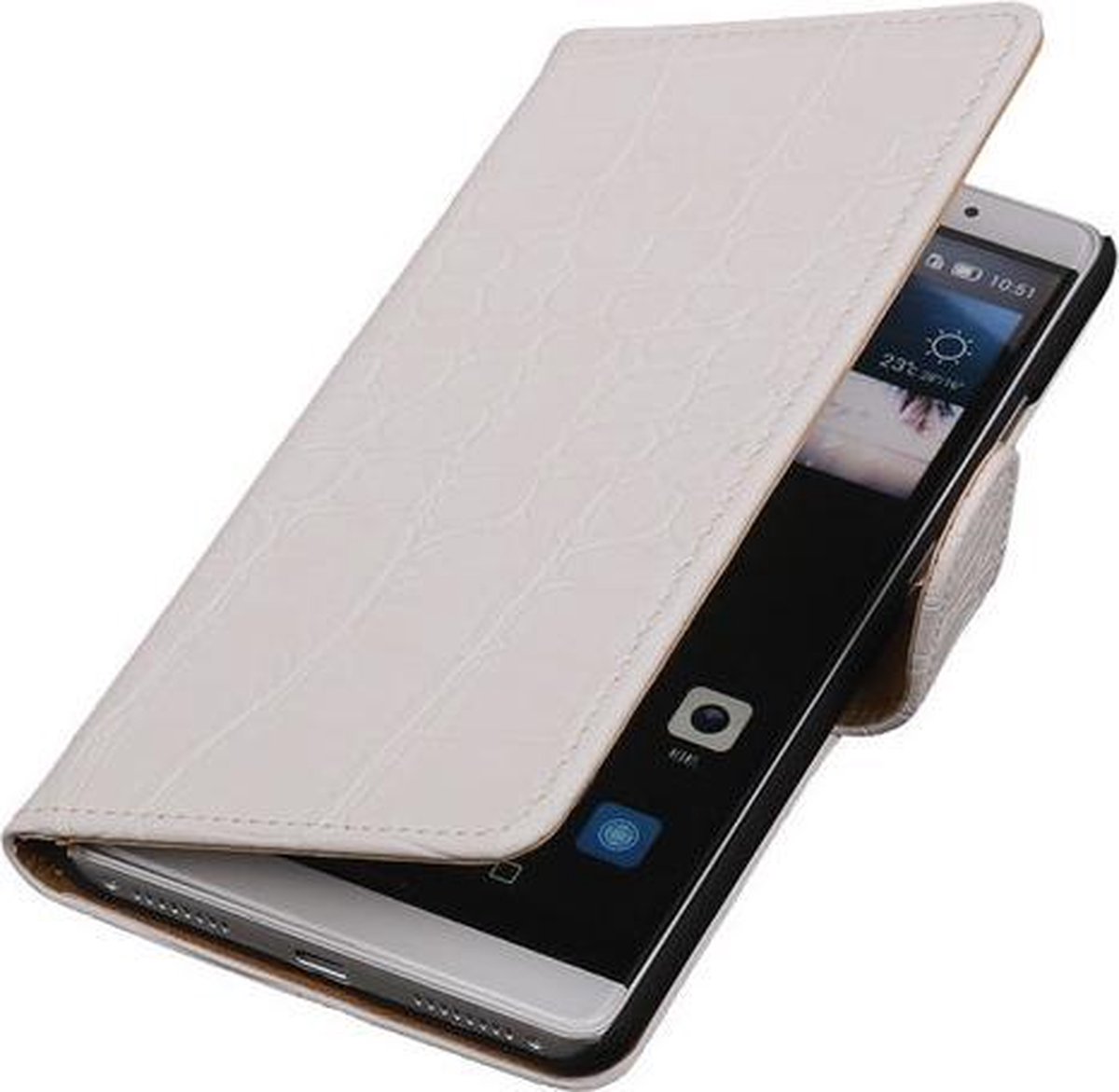 Wit Krokodil Booktype Huawei Mate S Wallet Cover Hoesje