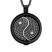 Quiges - Munthouder met Ketting en Munt 33mm Zirkonia Yin Yang Symbool - RVS Zwart - ERHS1046