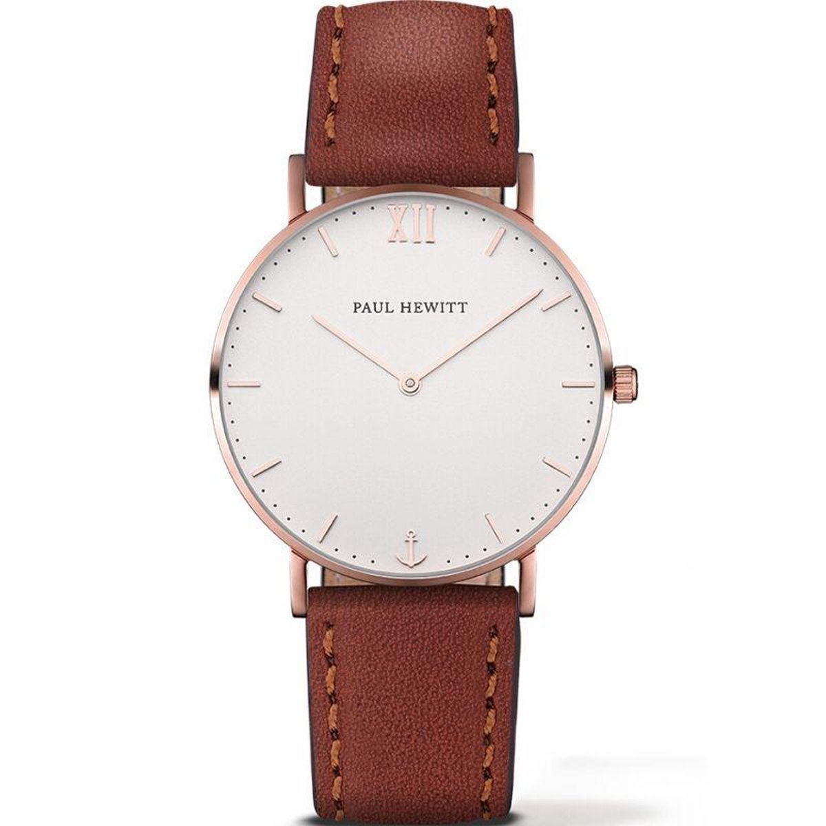 Paul Hewitt Sailor Line Rose Gold White Sand PH-SA-S-SM-W-1M - Horloge - Leer - Bruin - Ø 36mm