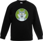 Kinder sweater zwart met vrolijke wolf print - wolven trui 3-4 jaar (98/104)