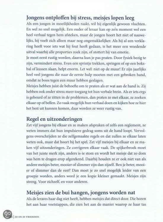 Tekstpagina met de vragen 'Jongens ontploffen bij stress, meisjes lopen leeg' en 'Regels en uitzonderingen'.