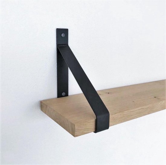 GoudmetHout Massief Eiken Wandplank - Wandrek - 80x20 cm - Industriële Plankdragers - Staal - Mat Zwart