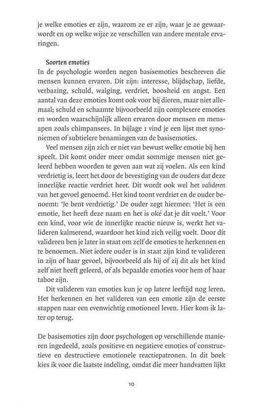 Hoofdstuk 1: 'Soorten emoties' met tekst over psychologische beschrijvingen van emoties.