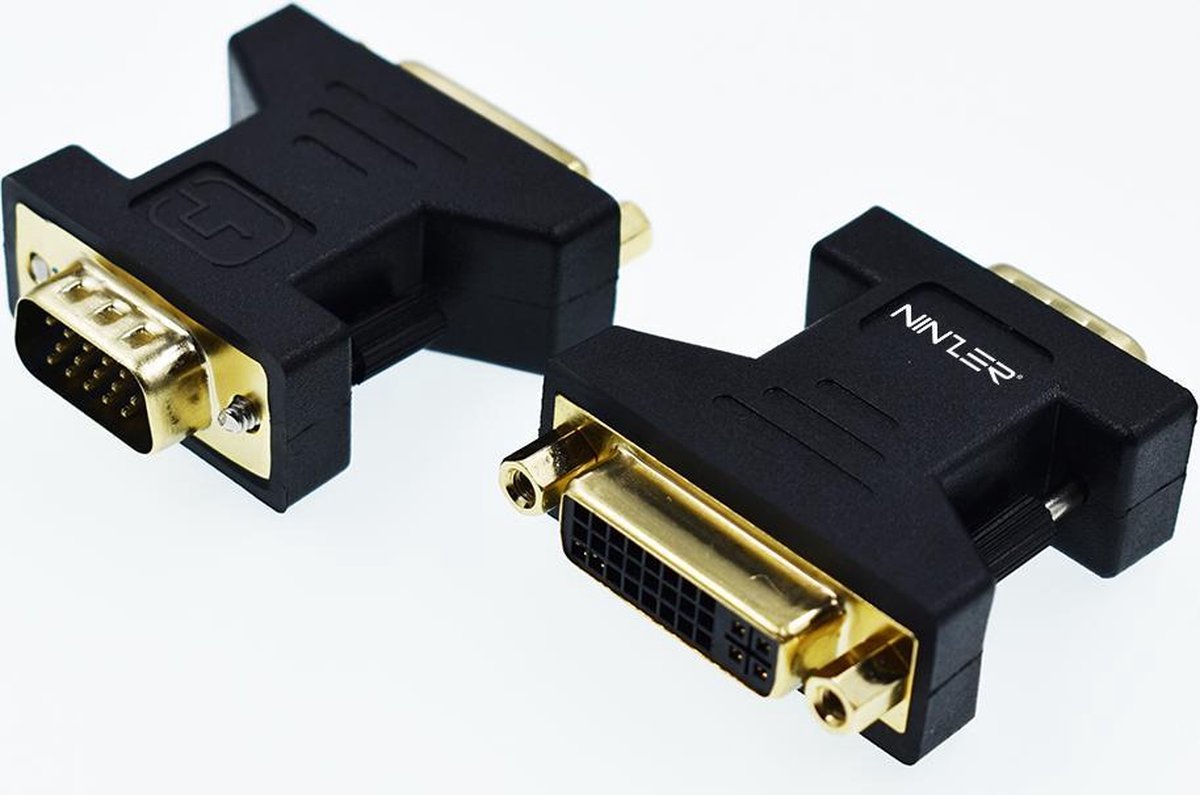 Ninzer DVI-I naar VGA Adapter - DVI-I 24+5 Female naar VGA Male - DVI VGA Verloopadapter - Zwart