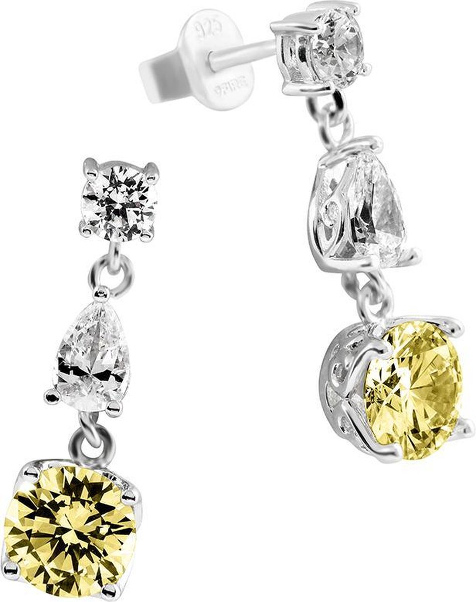 Diamonfire - Zilveren oorhangers Fancy Colors - Zirkonia - Geel - Rond
