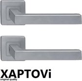 Deurbeslag Vierkante deurkruk deurklink van geborsteld RVS. Wordt per paar geleverd, direct voor beide zijden van de deur. Inclusief bevestigingsmateriaal en inbussleutel | RVS | V