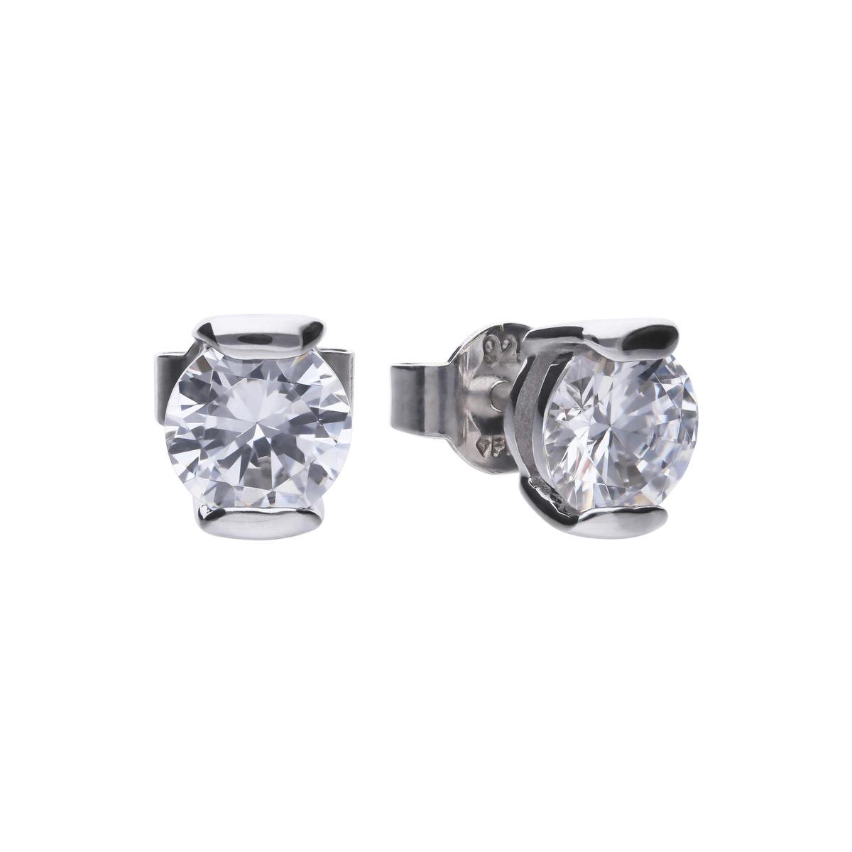 Diamonfire oorknoppen - zilver gerodineerd - rond - zirkonia - spanzetting - 6 x 7.2 mm