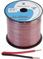 Cabletech - Speaker kabel luidsprekersnoer CCA rood / zwart 2x 1.5mm Haspel 100m