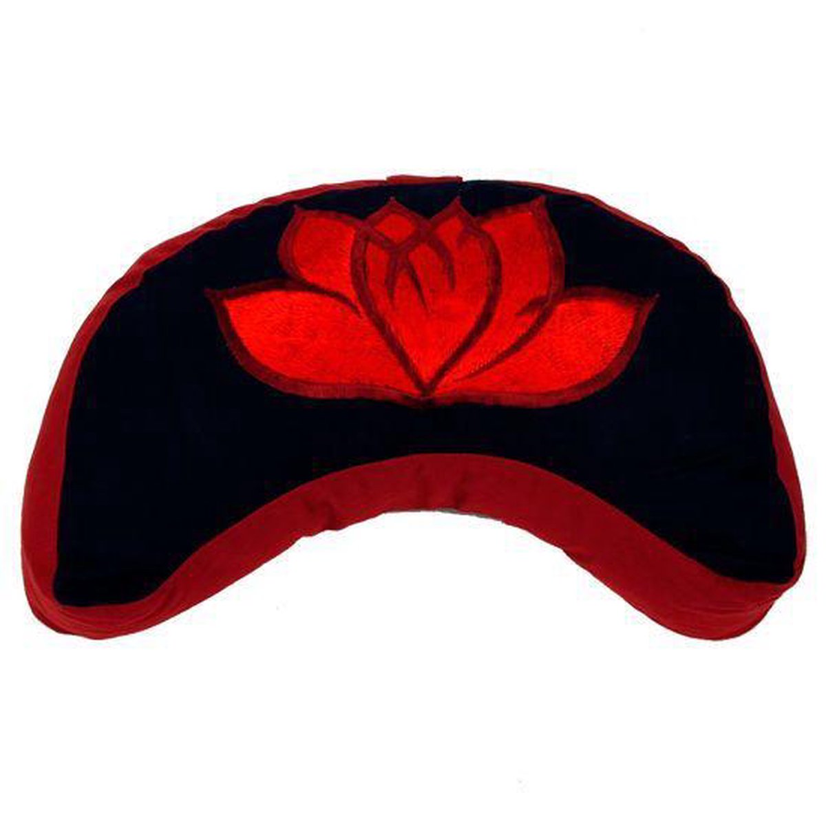 Meditatiekussen zwart/rood maan lotus geborduurd - Katoen - Boekweit - 33x13 - Zwart - Rood - L