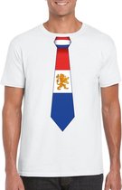 Wit t-shirt met Hollandse vlag stropdas heren -  Nederland supporter L