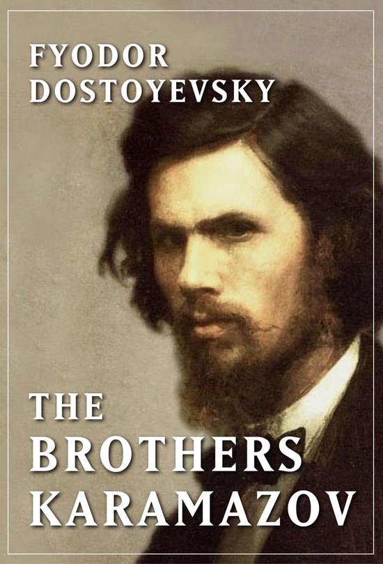 Boekomslag van 'The Brothers Karamazov' van Fjodor Dostojevski met een schilderij van hemzelf.