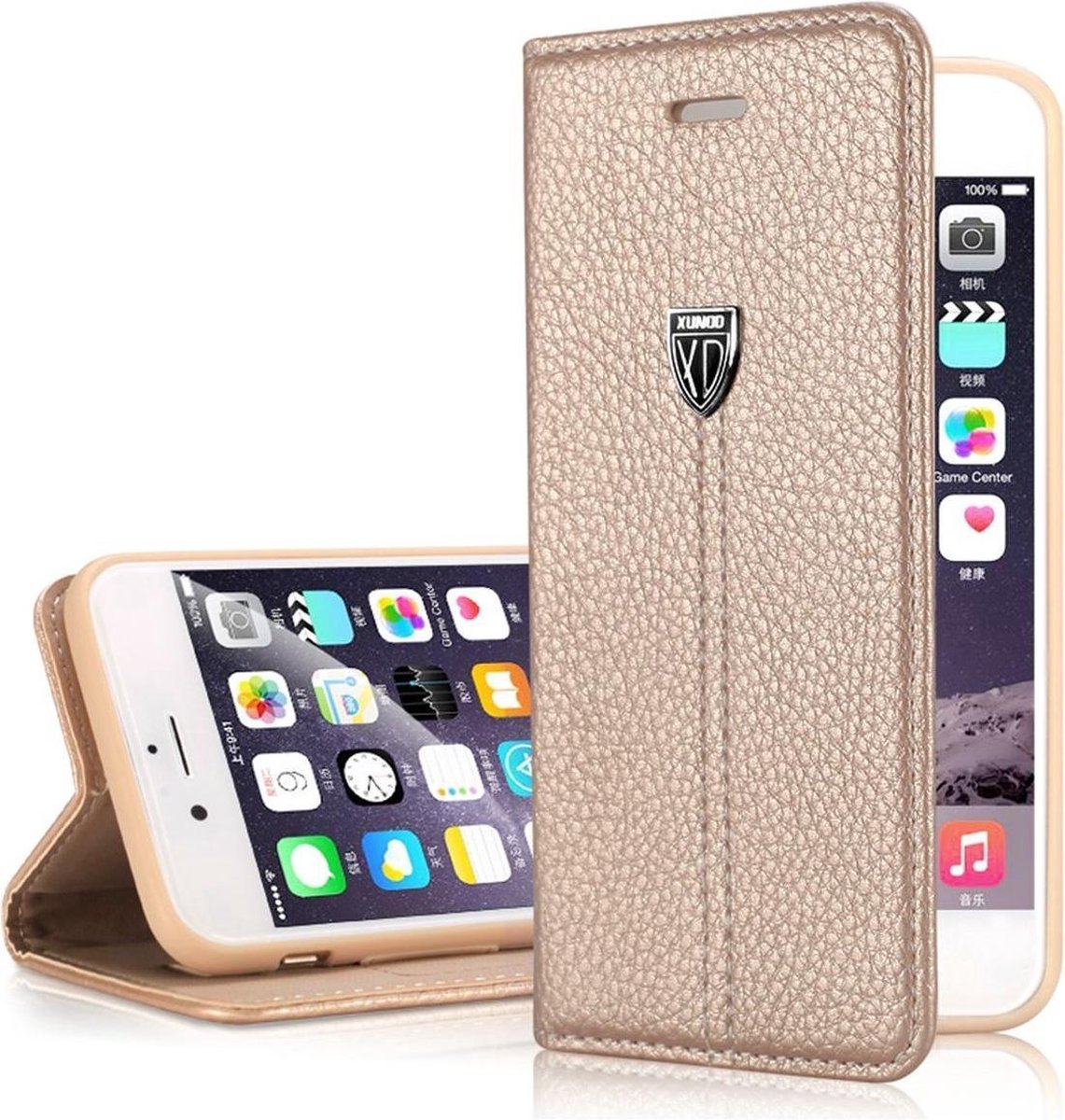 iPhone 5 / 5S XUNDD® Noble Series Slim Fit Echt Leer wallet cover Case Hoesje met stand Goud