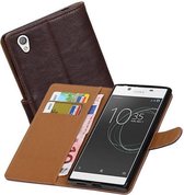 Zakelijke Book Case Telefoonhoesje Geschikt voor de Sony Xperia L1 - Portemonnee Hoesje - Pasjeshouder Wallet Case - Mocca