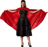 dressforfun - Fluwelen cape met kap 158 cm rood - verkleedkleding kostuum halloween verkleden feestkleding carnavalskleding carnaval feestkledij partykleding - 301865