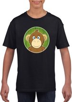 Kinder t-shirt zwart met vrolijke aap print - apen shirt XS (110-116)