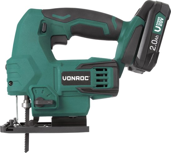 VONROC Battery Jigsaw – VPower 20V – Incl. 2.0Ah battery, charger, parallel guide & 2 saw blades