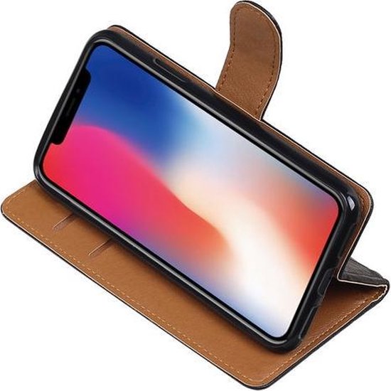 BestCases.nl Housse Apple iPhone X en cuir véritable de type livre en cuir noir
