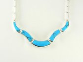 Zilveren schakelketting met blauwe turkoois