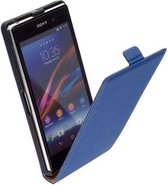 Lederen Flip case case Telefoonhoesje - Sony Xperia Z1 Blauw
