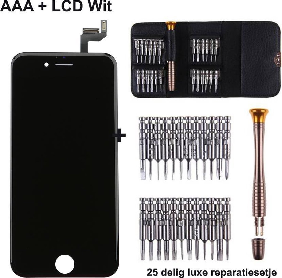 IPhone 6S LCD scherm zwart - reparatieset de luxe - met 25 delig setje
