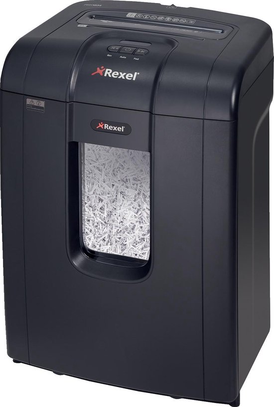 Rexel Mercury RSX1834 Papierversnipperaar met Anti-Vastloop Technologie oor Kantoor En Thuiswerken - DIN P- 4 Snippers - Tot 18 Vellen - Vernietigt Documenten, CD's, Creditcards, Nietjes En Paperclips - Opvangbak: 34 Liter - Zwart