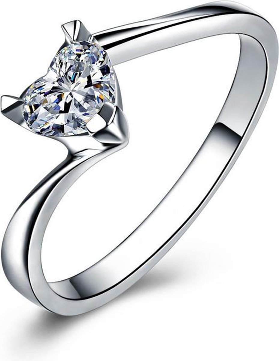 Zilveren Ring – Hart – Zirkonia - Damesring - 17.75mm