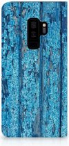 Geschikt voor Samsung Galaxy S9 Plus Uniek Standcase Hoesje Wood Blue