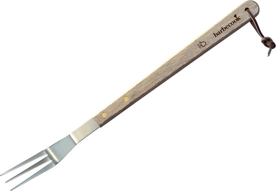 Fourchette de barbecue Barbecook avec manche en bois et dents en métal.